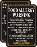 Food Allergy Warning Signs Safety 10” x 7” Suitable for Bar Cafe Restaurant Hotel, Sturdy Plastic, Self Adhesive