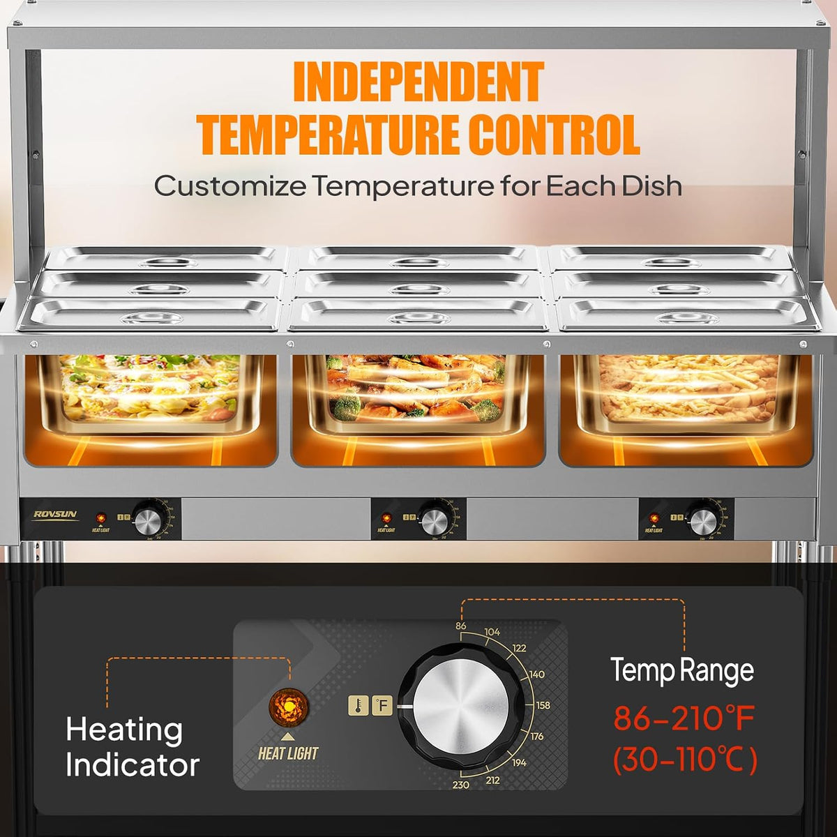 72QT Electric Commercial Food Warmer Steam Table, 1500W