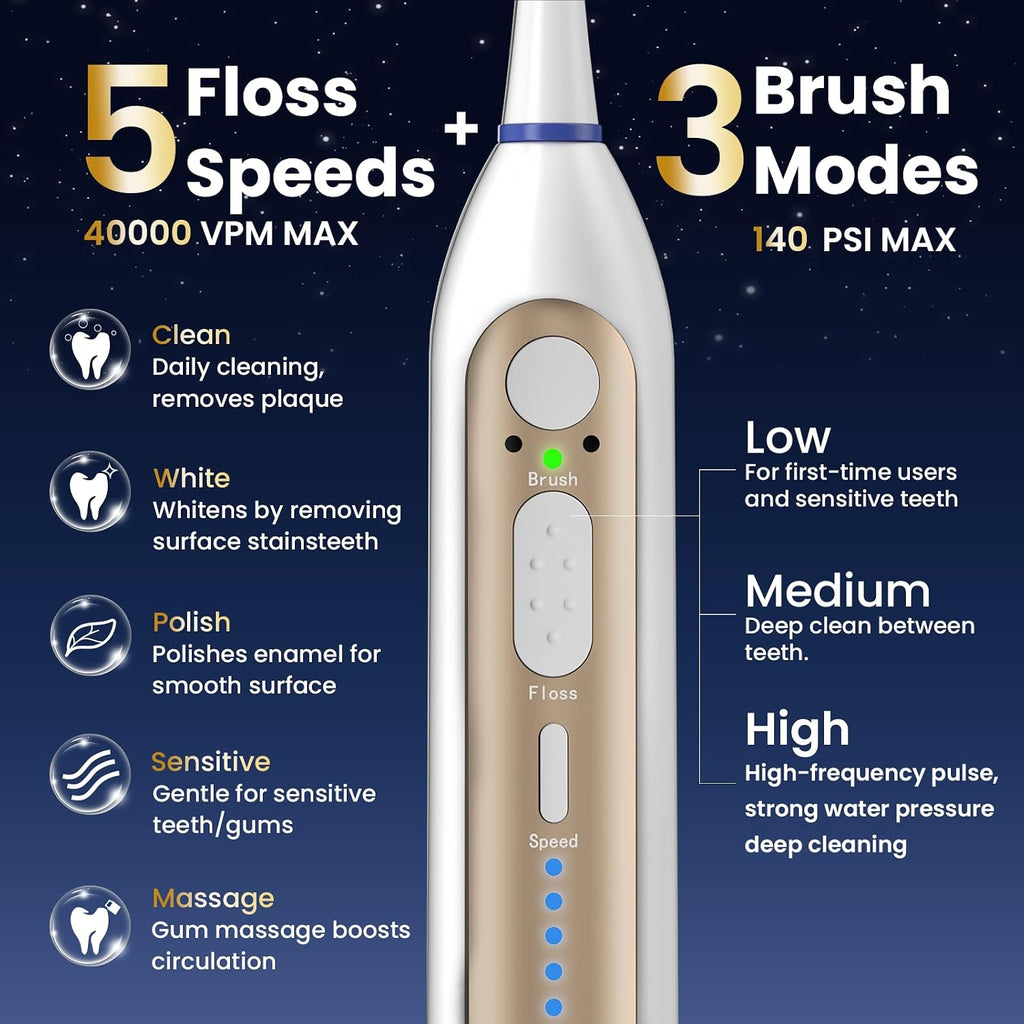 Electric Toothbrush with Water Flosser Combo, 3-in-1 Sonic Flossing Toothbrush and Dental Water Flosser for Teeth
