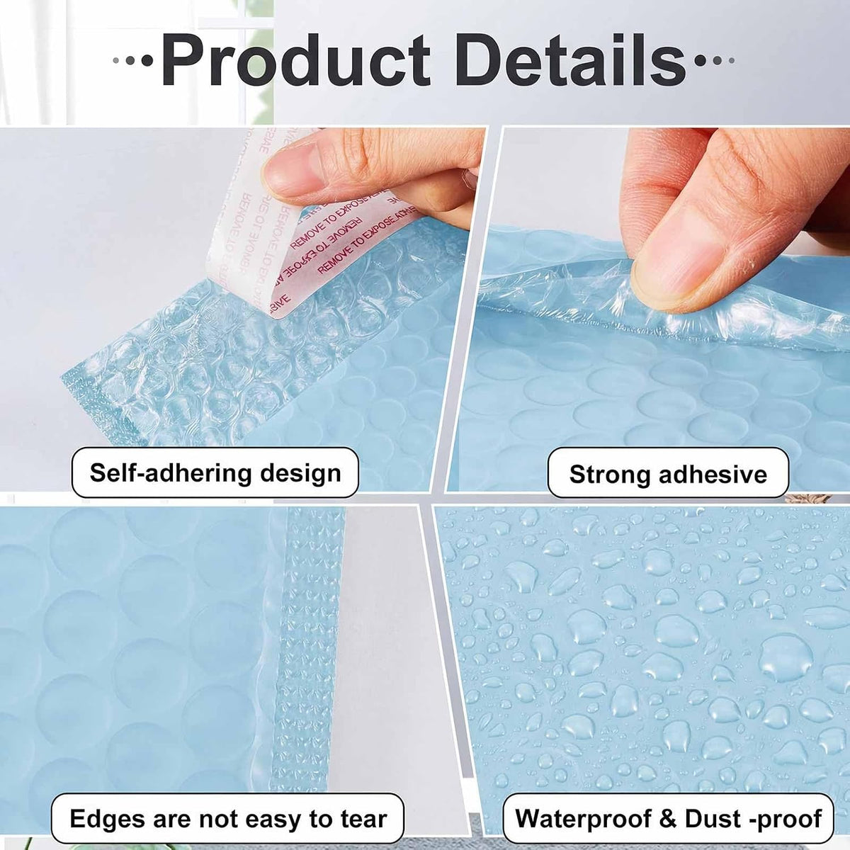 100 Pcs Blue Bubble Mailer 4 Sizes Adhesive Padded Envelopes