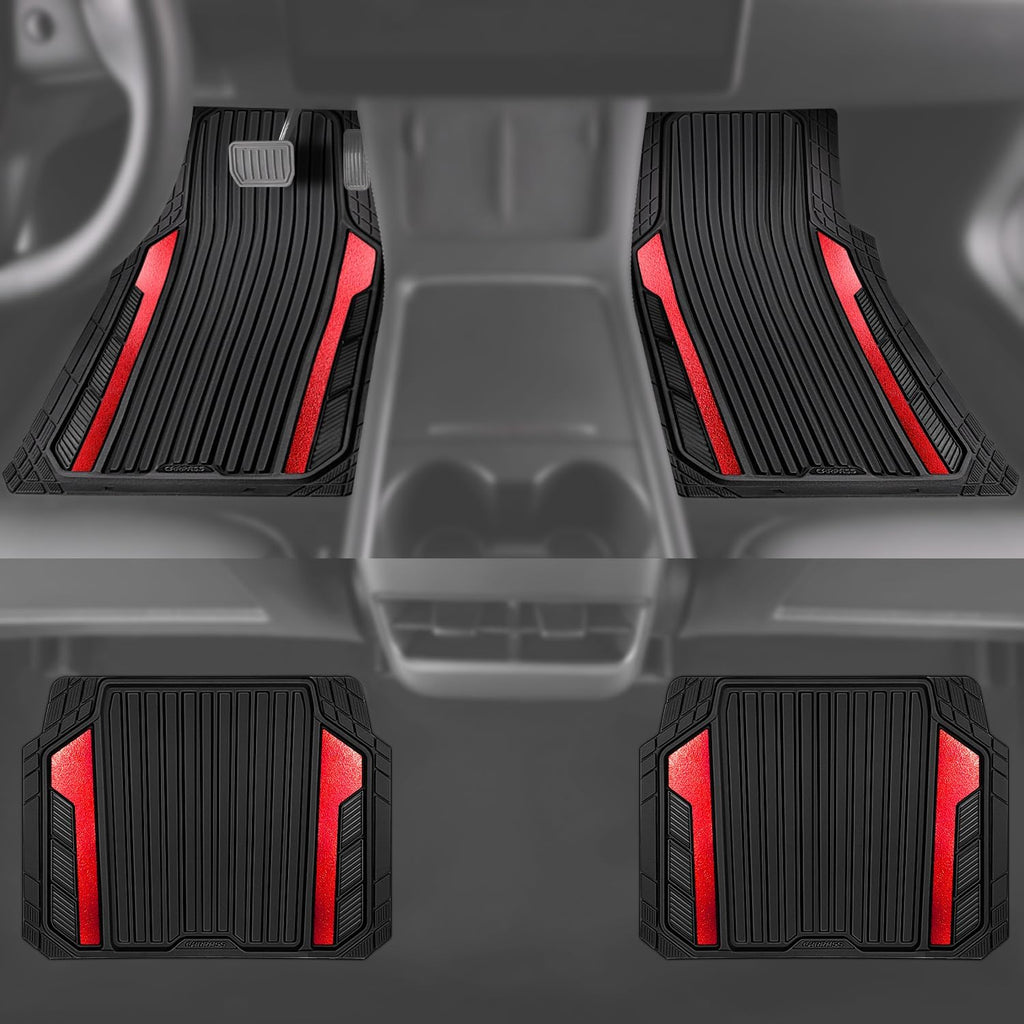 Heavy Duty Rubber Car Mats Metallic, Aluminum Film All Weather Floor Mats Waterproof Universal Trim to Fit Automotive