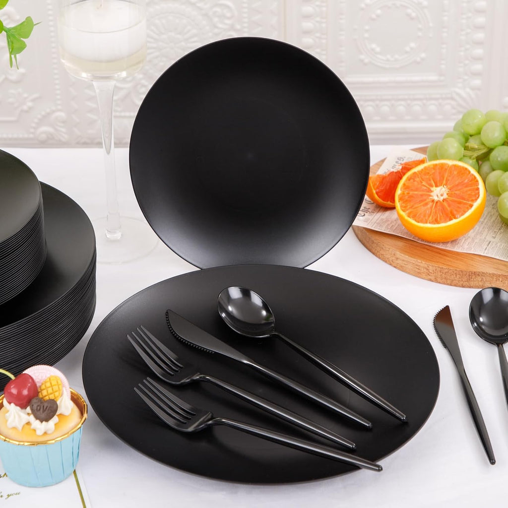150pcs Frosted Black Plastic Plates Plastic Plate for Wedding