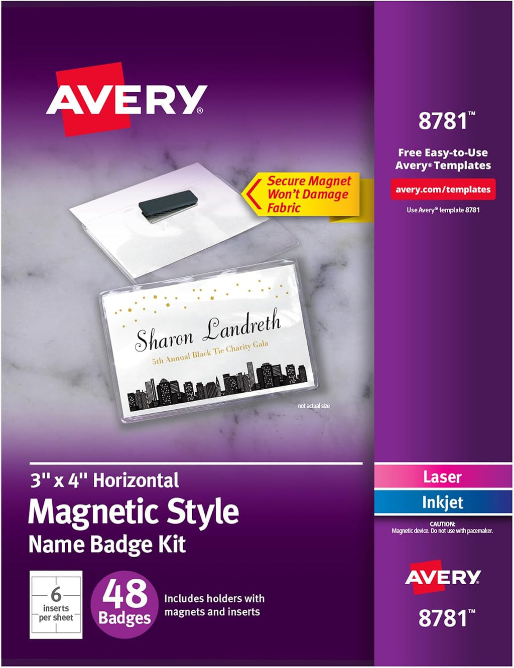 Customizable Name Badges, Magnet Style, 3" x 4", Clear Name Tag Holders, White Laser/Inkjet Printable Inserts, 48