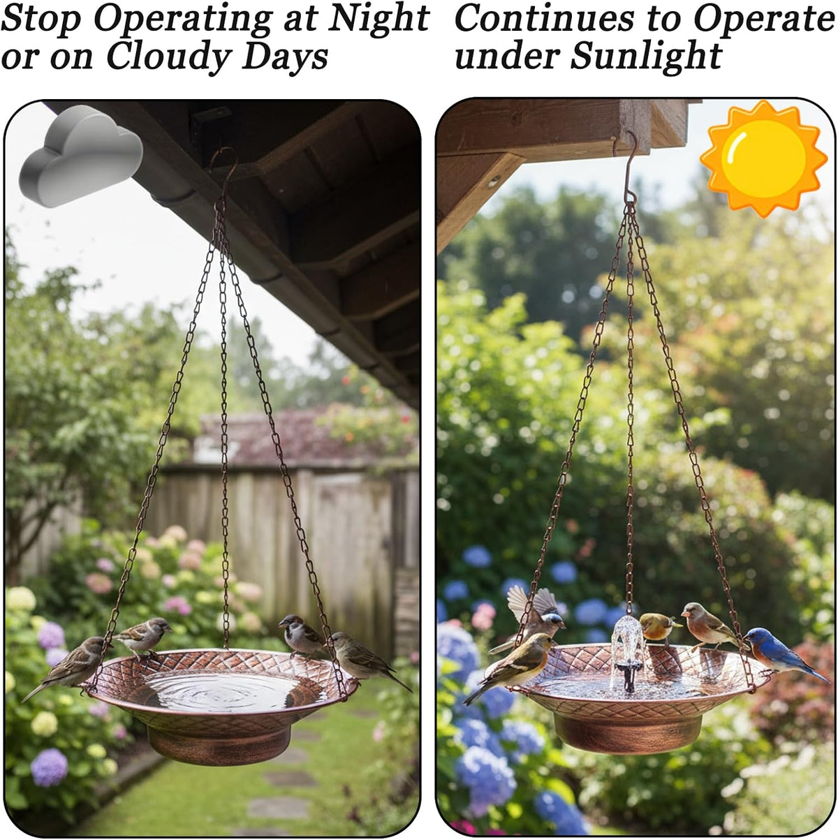 12.6" Hanging Solar Bird Bath, Birdbath Fountain Solar Power, Metal Bird Bath for Outside Hanging, Hanging Bird