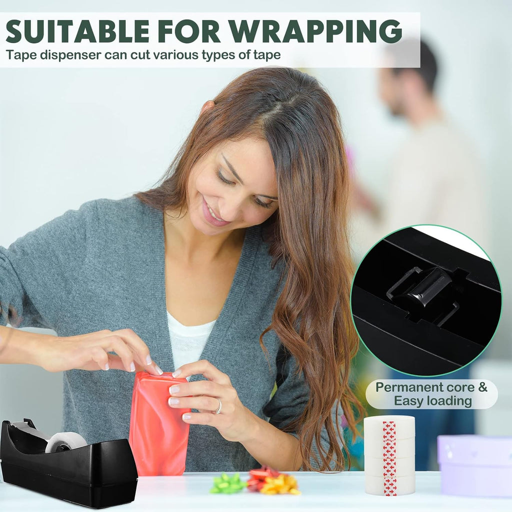 6 Pack Tape Dispenser Desk Bulk with 24 Rolls, Replacement Cores