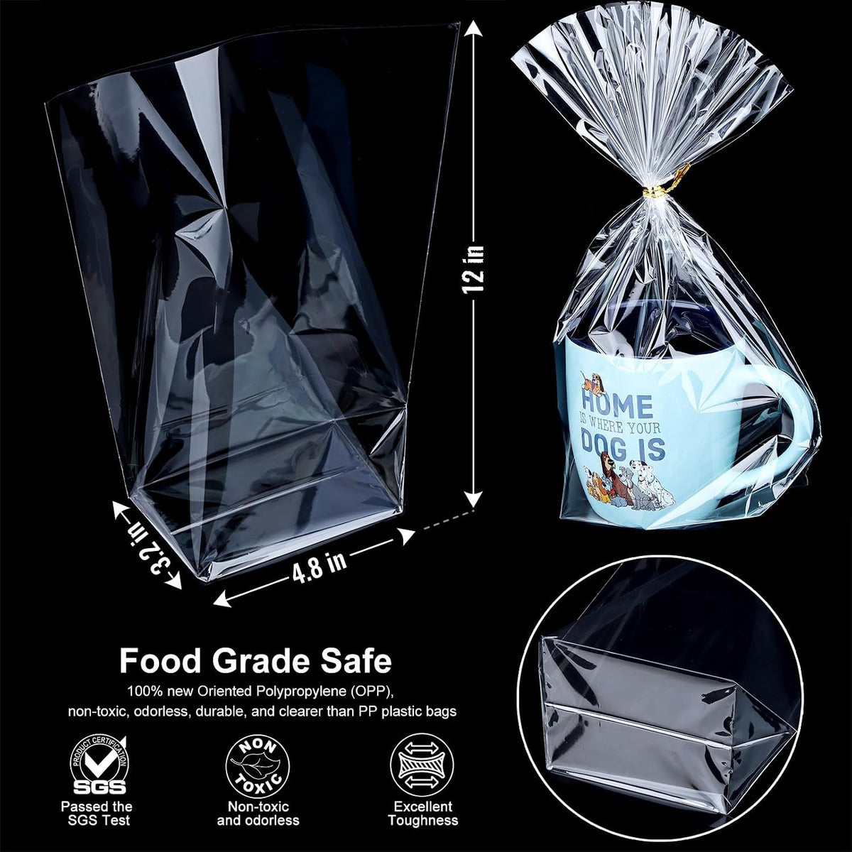 Clear Bottom Gusset Bags 50Pcs 8X12 Cellophane Plastic Gift Bag
