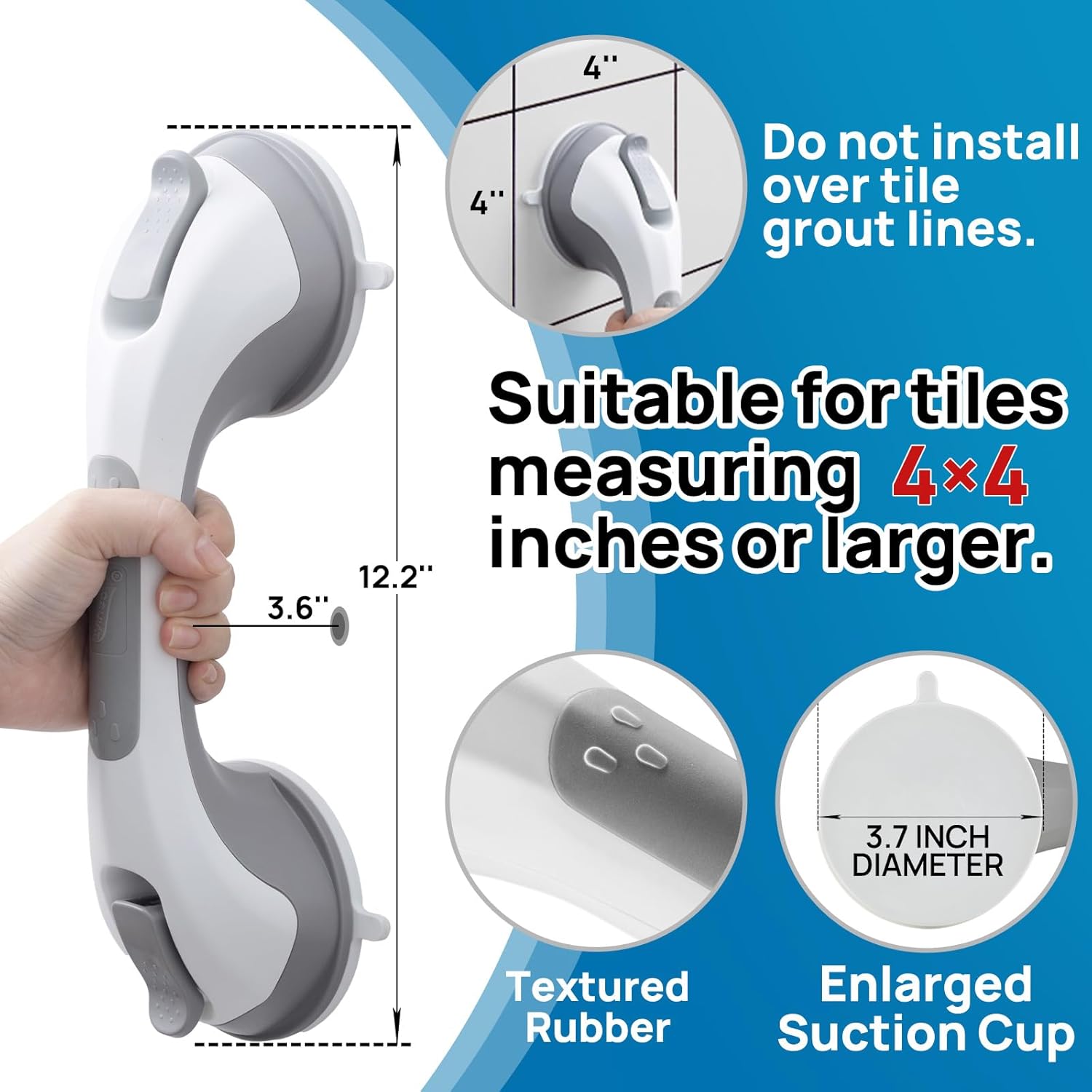 Grab Bars for Bathtubs and Showers 2 Pack Suction Grab Bar, Heavy Duty 12 Inch Shower Handle Removable Bath Handrails