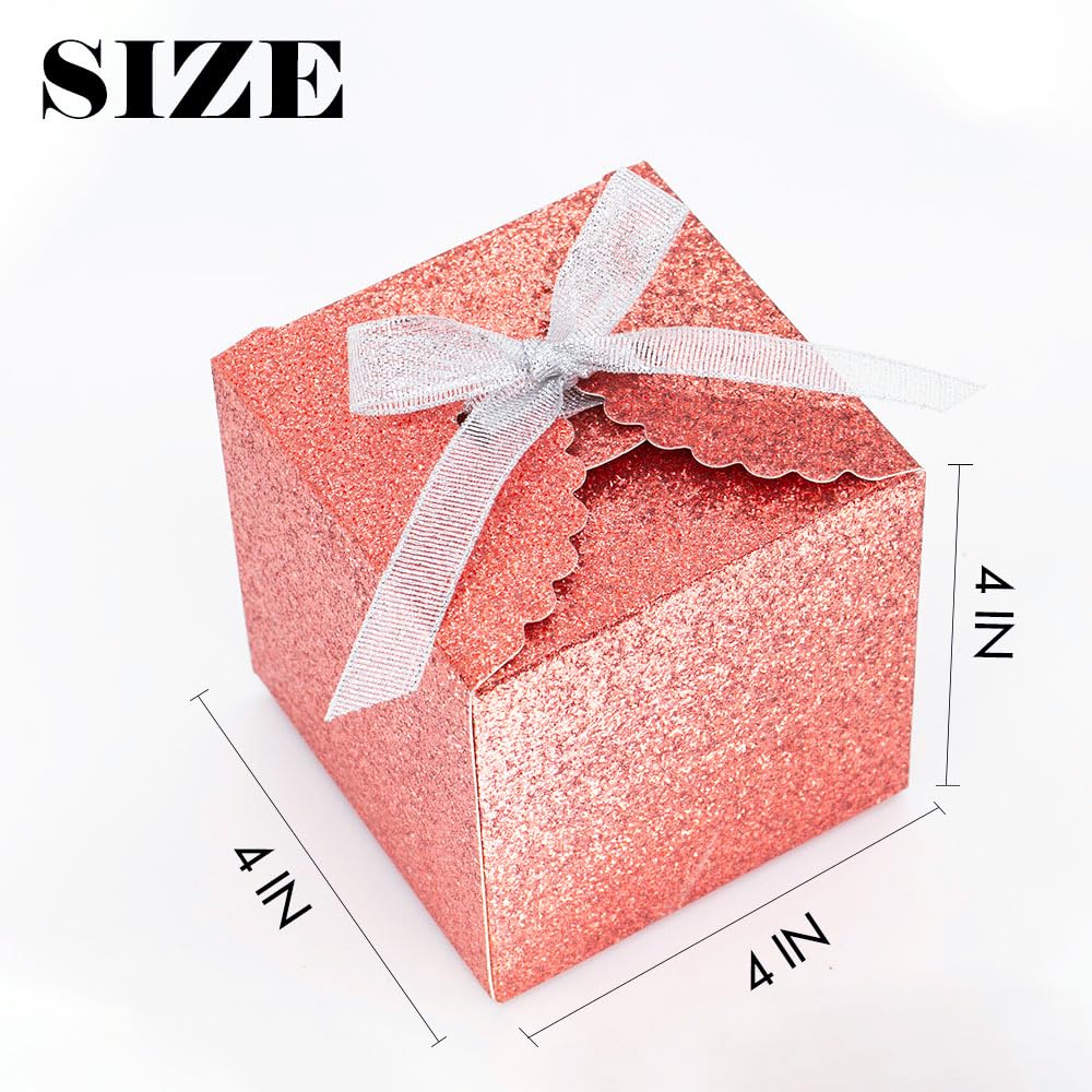 Red Glitter 4x4x4 Gift Boxes with Silver Ribbon, 10 Small Cube Box