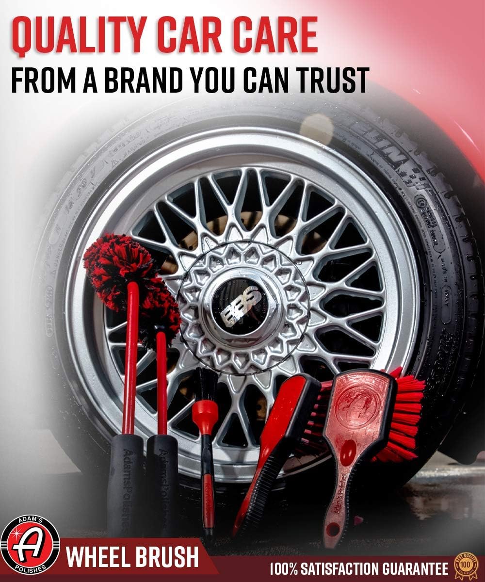 Wheel Brush Car Detailing Brush for Wheel Cleaner & Rim Cleaner Detailing Supplies | Soft Bristles & Rubberized Short