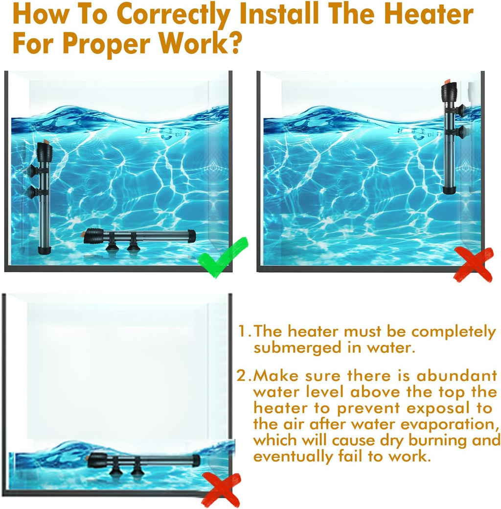 Submersible Aquarium Heater,500W Fish Tahk Heater with Adjust Knob Thermostat 2 Suction Cups and Free Thermometer