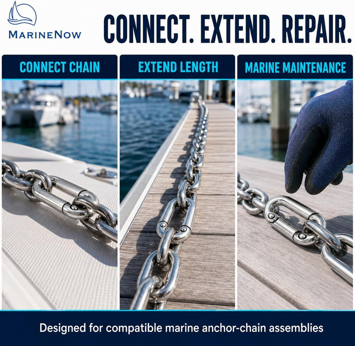 MarineNow 316 Stainless Steel C-Link Split Connecting Link for Anchor Chain
