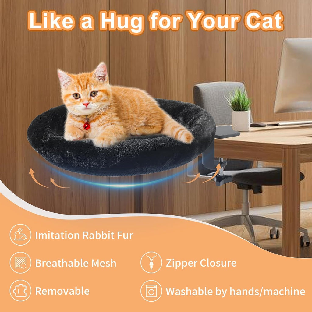 Cat Desk Bed - Ergonomic cat Desk Perch Clamp for Remote Workers - Quality Desktop Suspended Cat's Bed- Rotating Cats