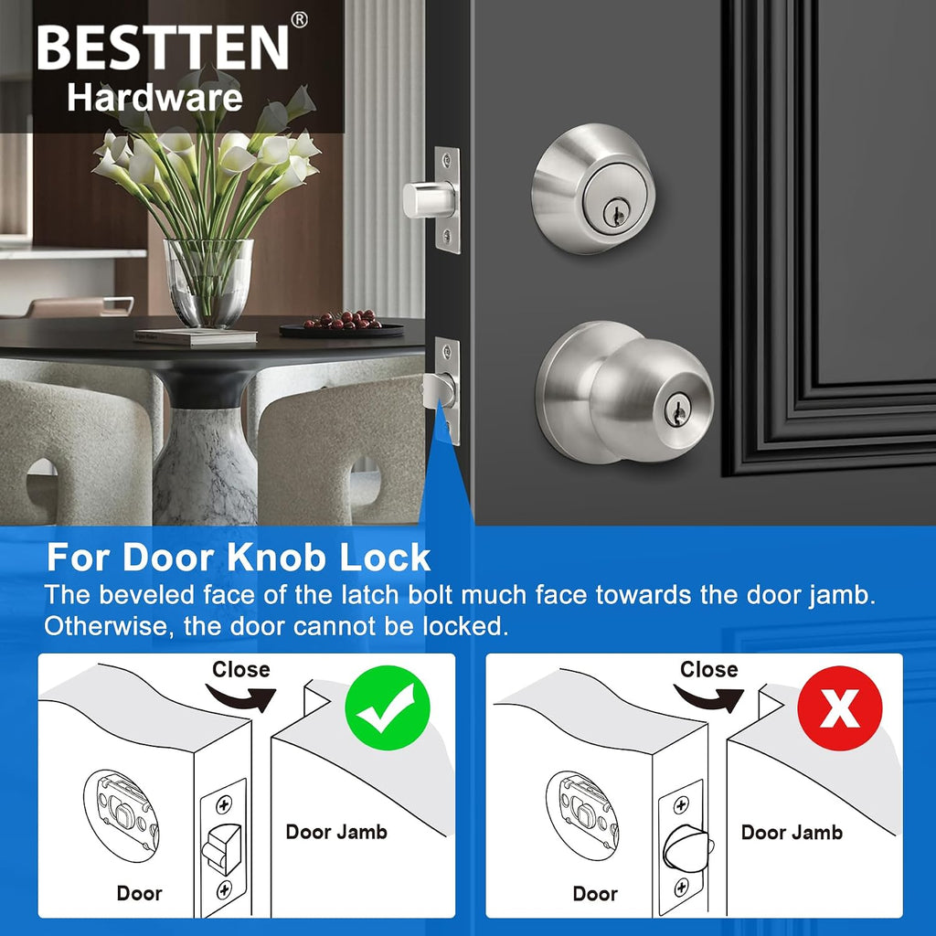 2 Pack Keyed Same Exterior Door Knobs and Single Cylinder Deadbolts Combo Set, Keyed Alike Entry Door Knobs with