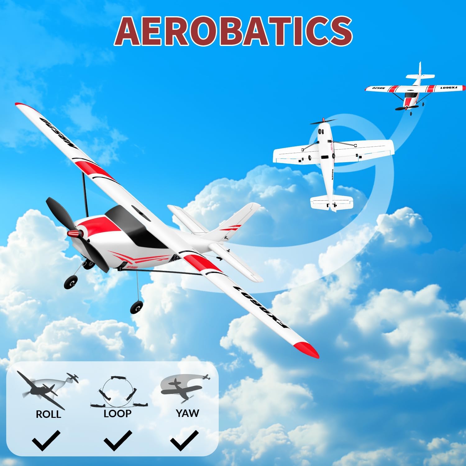 4CH Cessna RC Plane, Brushless Trainer Aircraft for Beginners | Brushless w/3 flight modes, 6-axis gyro, supports