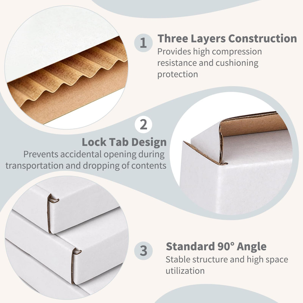 7" x 5" x 1" White Corrugated Cardboard Shipping Boxes Set of 50
