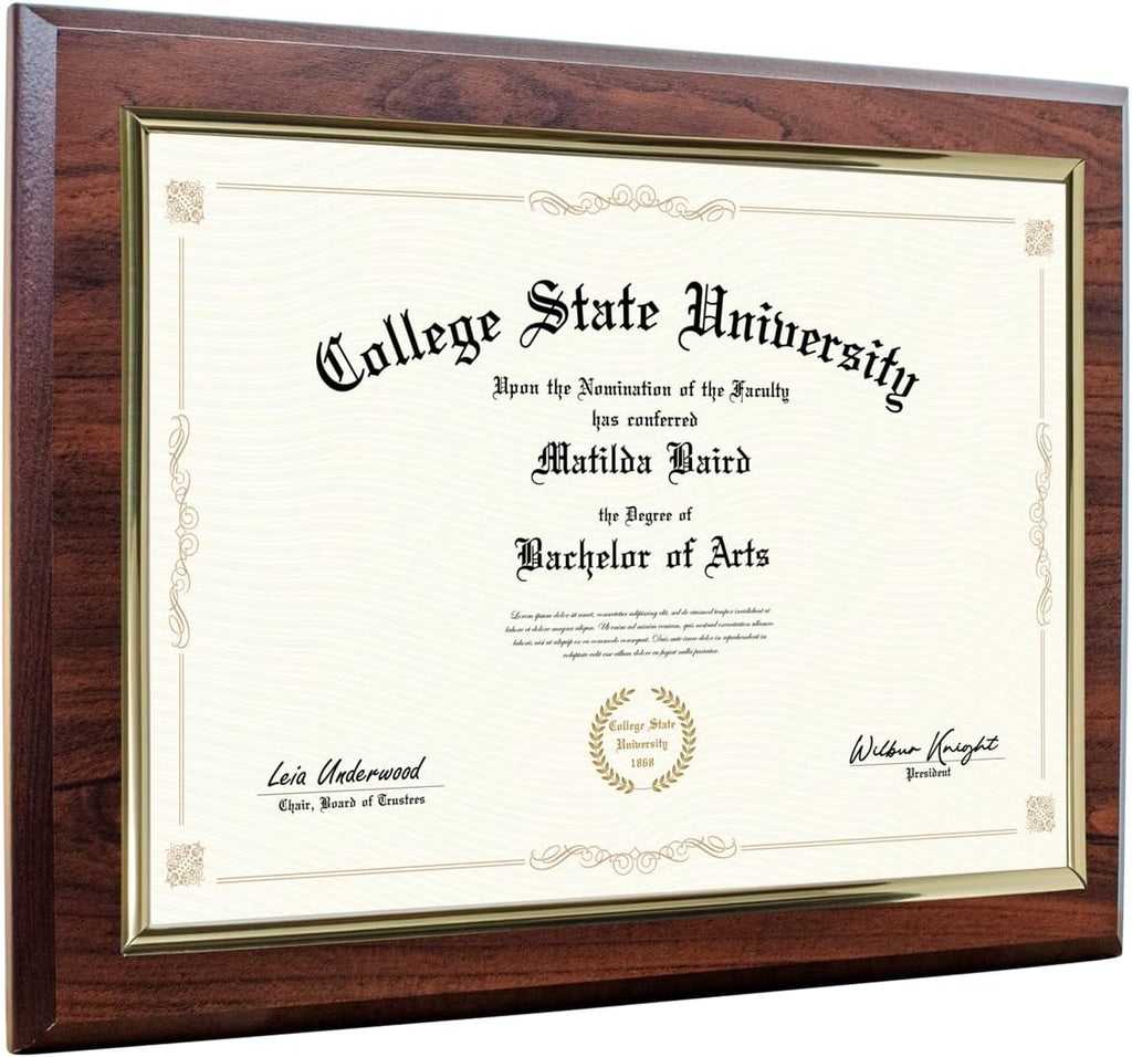 10.5 x 13" Certificate Display Plaque - Offered in Coated Cherry Wood with an 8.5 x 11" Gold Frame - Slide in your