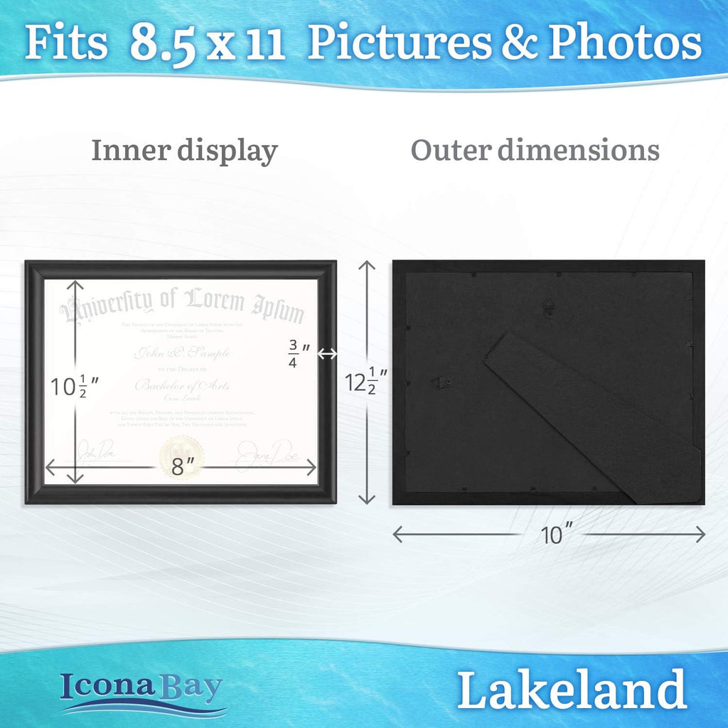 8.5x11 Certificate Frames - Black, 12 Pack - Contemporary Diploma Frames 8.5 x 11 - Composite Wood Document Frames