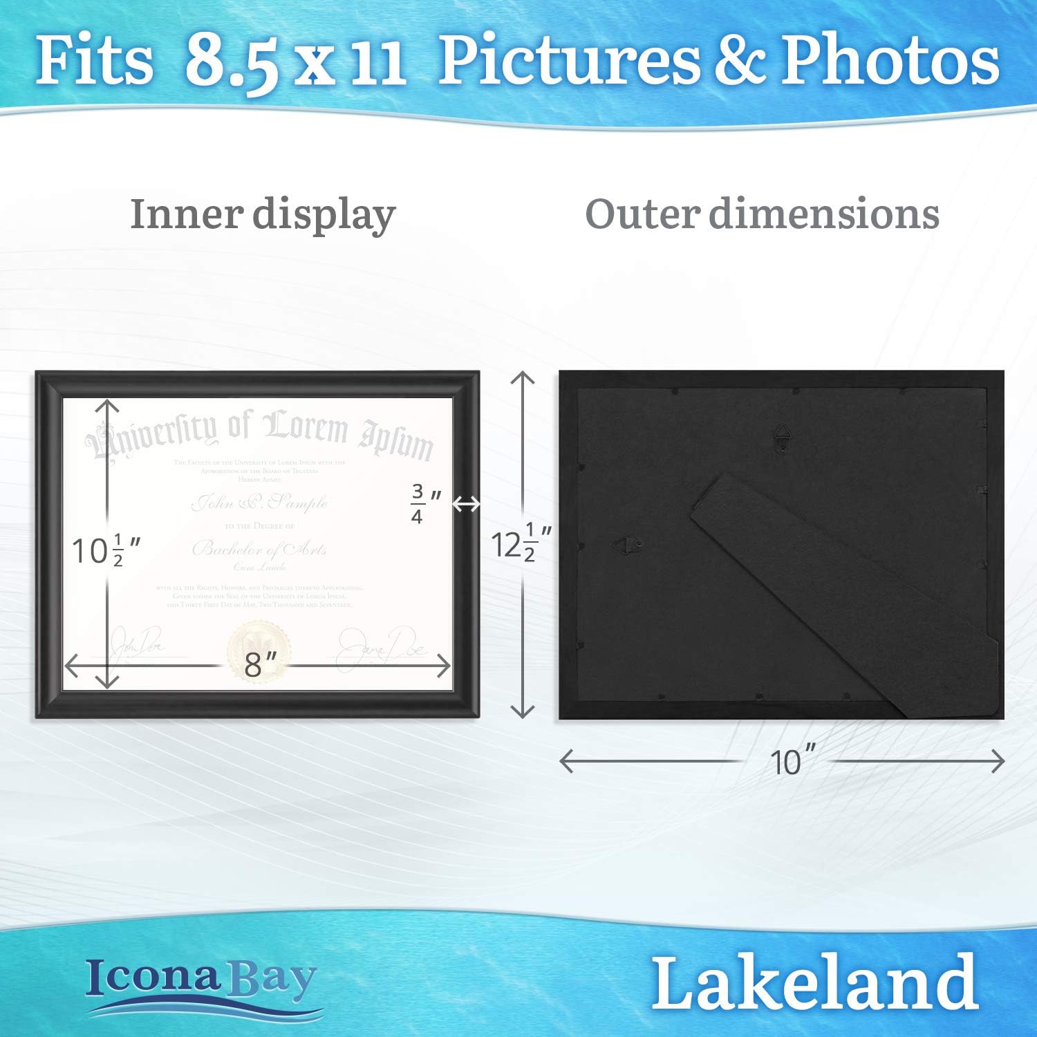 8.5x11 Certificate Frames - Black, 12 Pack - Contemporary Diploma Frames 8.5 x 11 - Composite Wood Document Frames
