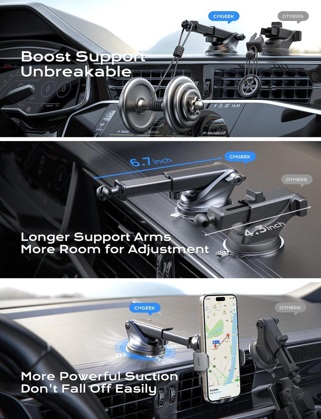 Wireless Car Charger, 15W Fast Charging Auto Clamping Phone Holders for Your Car Phone Mount fit for iPhone 17 16 15
