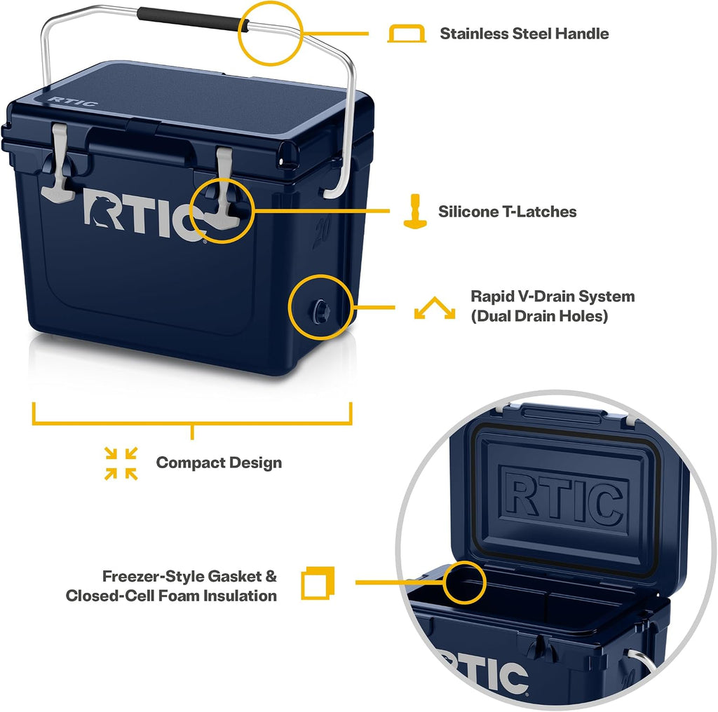 20 QT Ultra-Tough Hard Cooler | Portable Hard Ice Chest Box for Beach, Drinks, Camping, Picnic, Fishing, Boat and