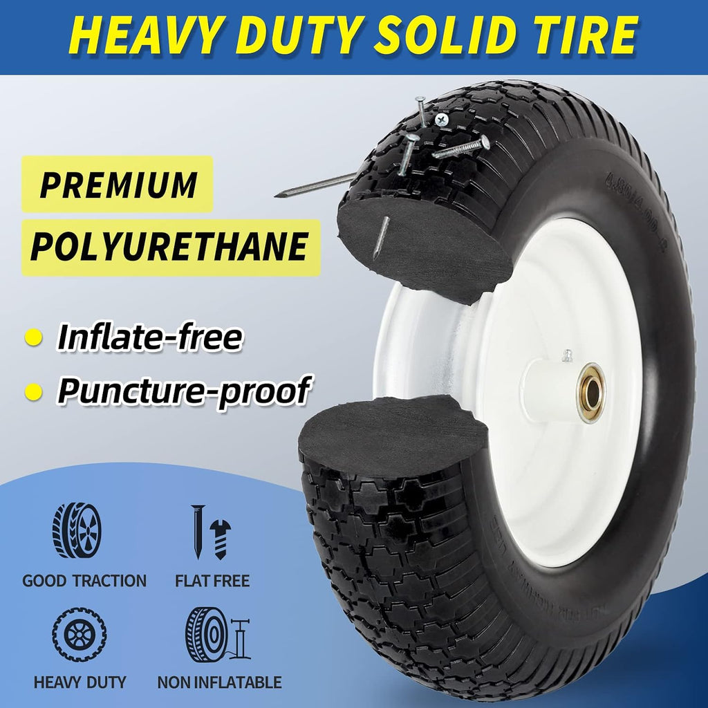 16" Solid Wheelbarrow Tire, 4.80/4.00-8" Flat-Free Tire and Wheel, 6" Centered Hub, 5/8" Axle Bore Hole for Wheel