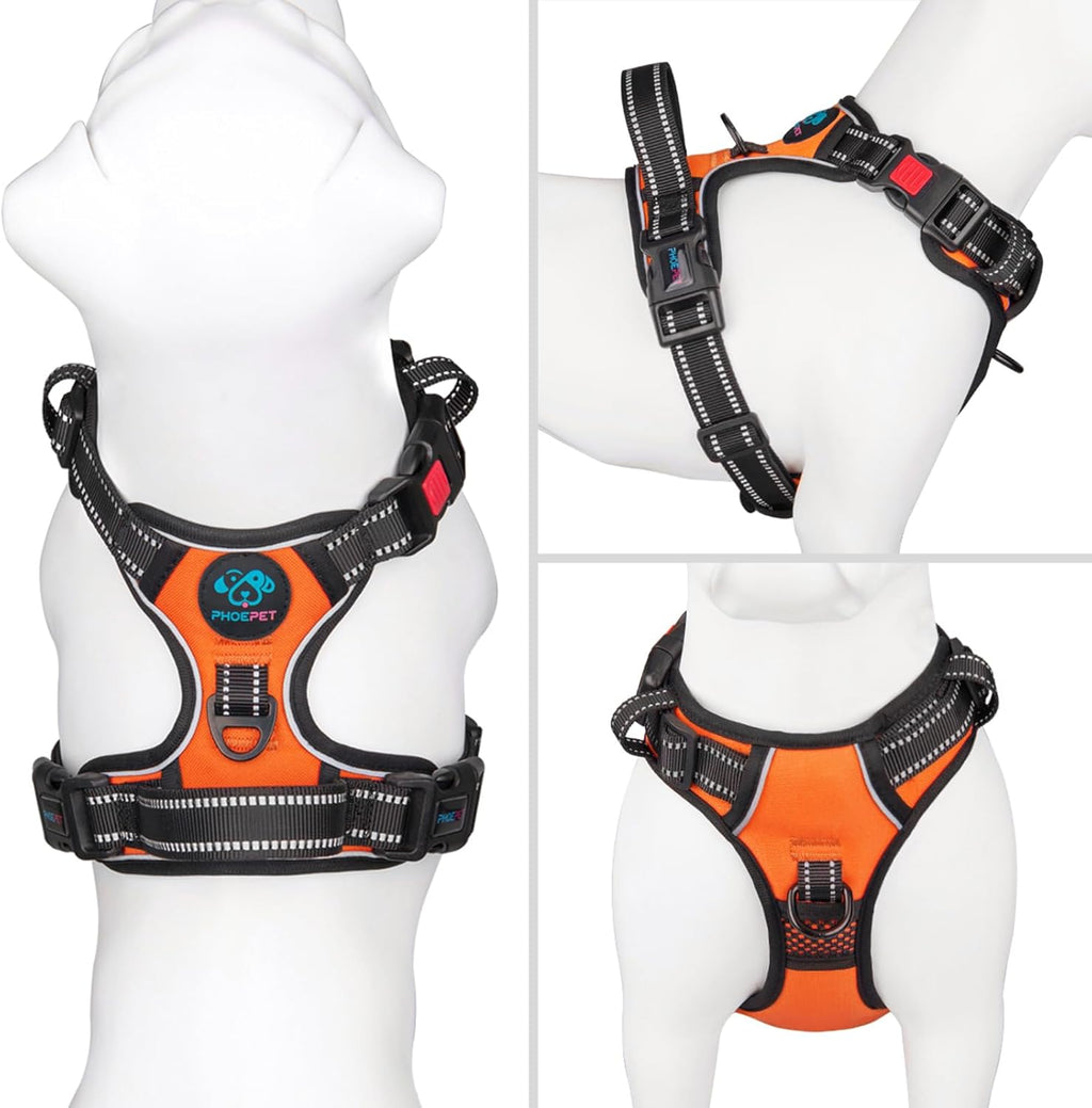 No Pull Dog Harness Medium Reflective Front Clip Vest with Handle,Adjustable 2 Metal Rings 3 Buckles,[Easy to Put on