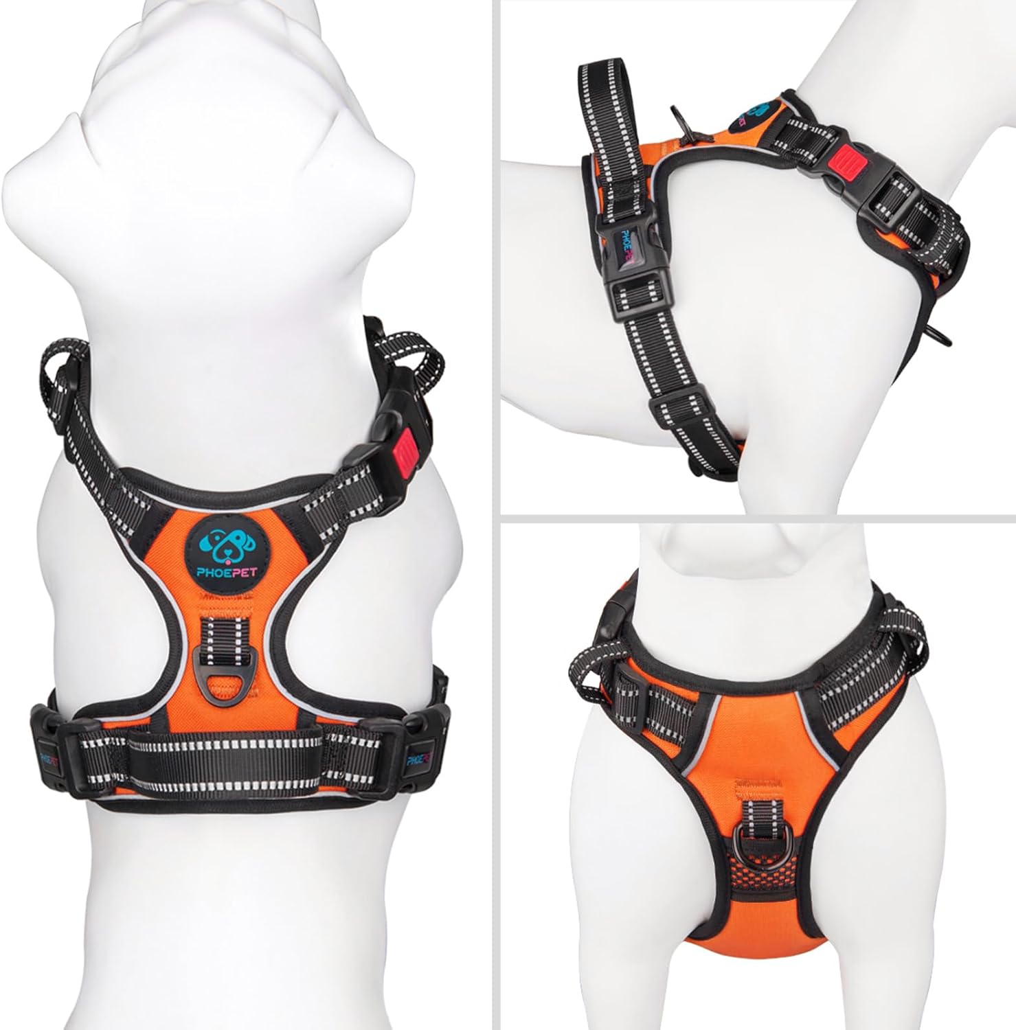 No Pull Dog Harness Medium Reflective Front Clip Vest with Handle,Adjustable 2 Metal Rings 3 Buckles,[Easy to Put on