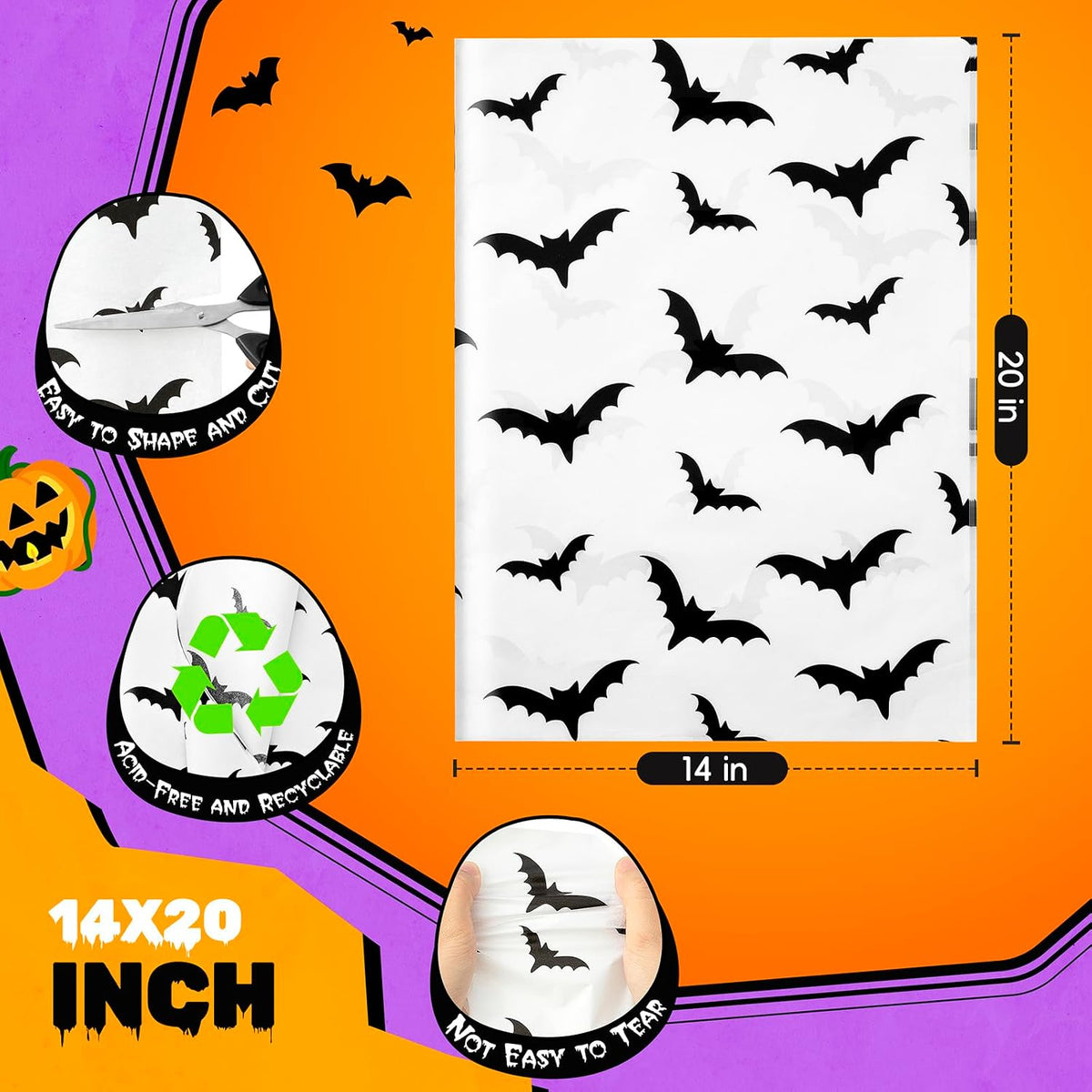 Halloween Tissue Paper for Gift Bags, 5 Designs 60 Sheets