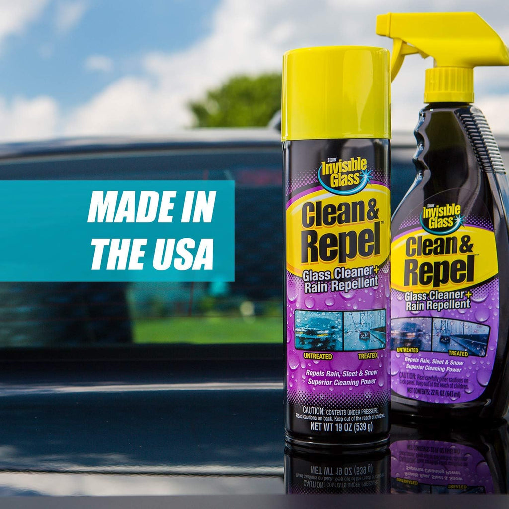 91184 Clean & Repel – Aerosol Glass Cleaner and Rain Repellent, Cleans Exterior Windshields, Repels Rain, Sleet