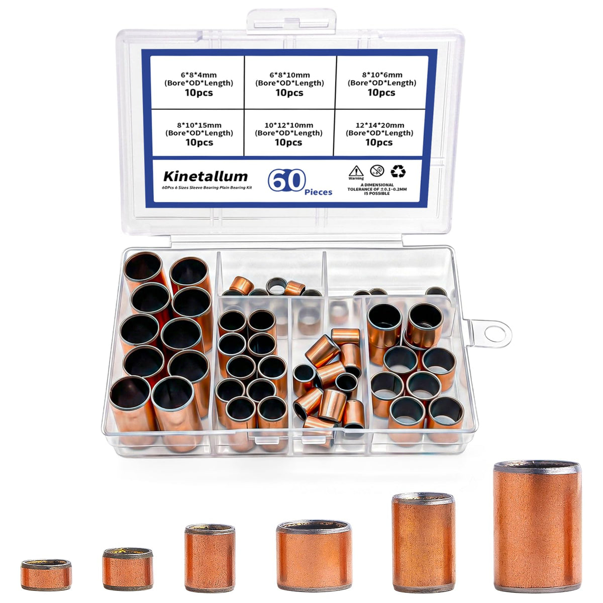 Bronze Sleeve Bearing Kit 60Pcs 6 Sizes Self-Lubricating Bushings Set