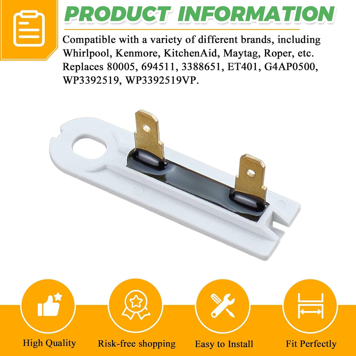 𝙐𝙥𝙜𝙧𝙖𝙙𝙚𝙙 20Pack 3392519 Dryer Thermal Fuse by Techecook - Replacement for Whirl-Pool Ken-More Dryers - Compatible for Part 80005 3388651 WP3392519VP 694511 Thermal Fuse (20 Pack)