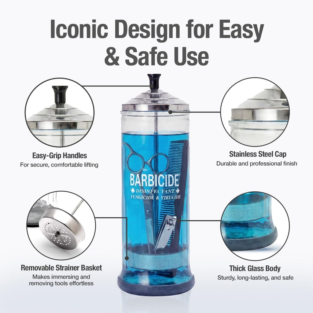 Disinfectant Jar and Concentrate Starter Set (37 Oz Jar +16 Fl Oz)– Professional Salon, Spa & Barber Tool Sanitizing Kit
