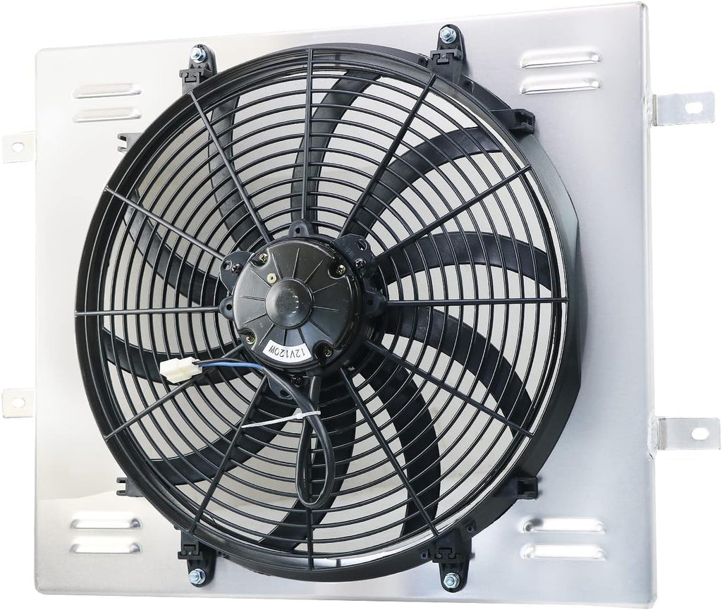 CU2101 Aluminum Radiator Shroud with Electric Fan for 1987-2006 Jeep Wrangler YJ TJ 2.4 2.5L L4 4.0L 4.2L L6 Gas 1x16" Fans Thermostat Relay Kit 89 90 92 93 94 95 96 97 98 99 01 02 03 04 05