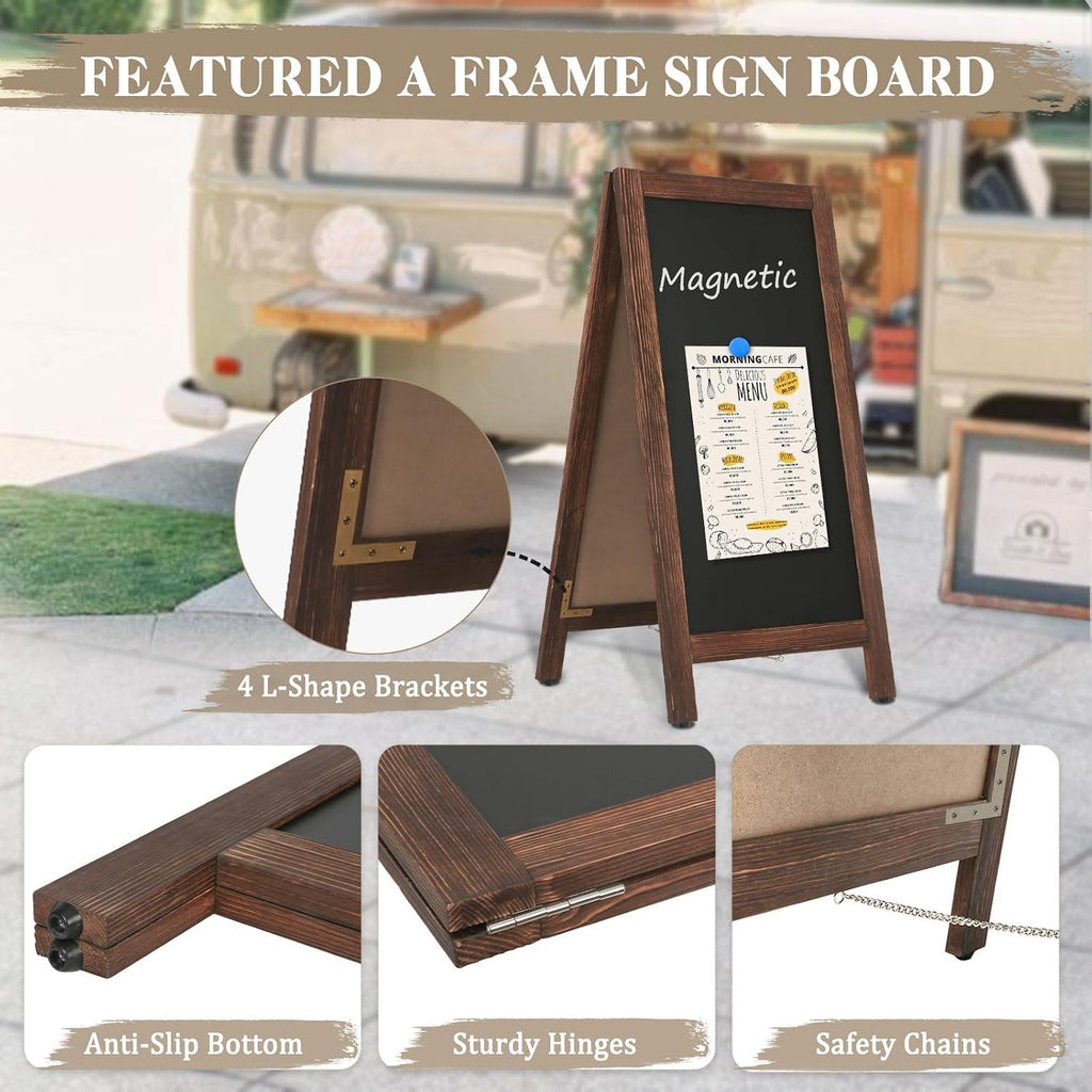 Double-Sided Magnetic 40" x 20" Brown Chalk Board Sign Board | Wooden A-Frame Sign, Sandwich Board Signs Outdoor