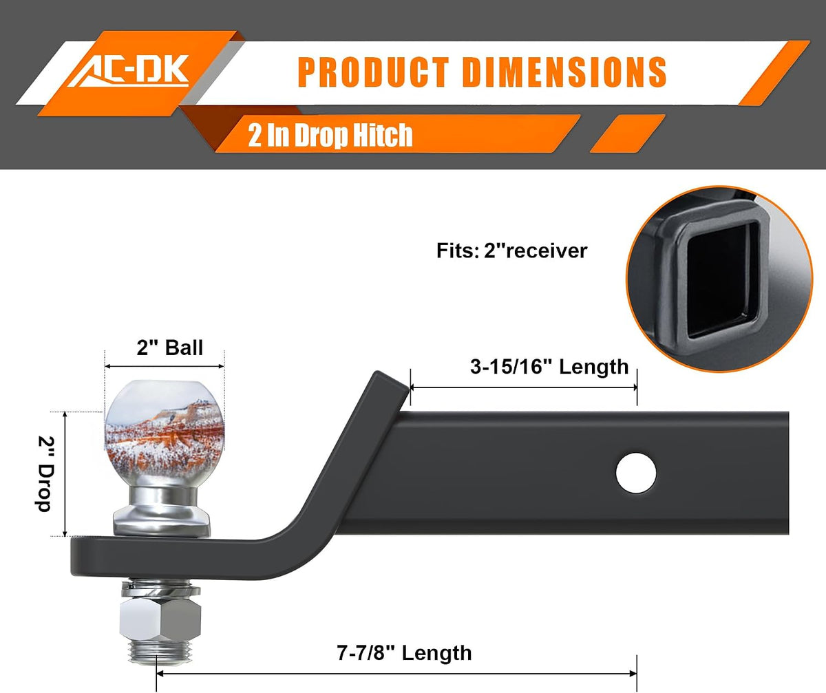 Trailer Hitch Ball Mount with 2" Ball for 2-Inch Receiver