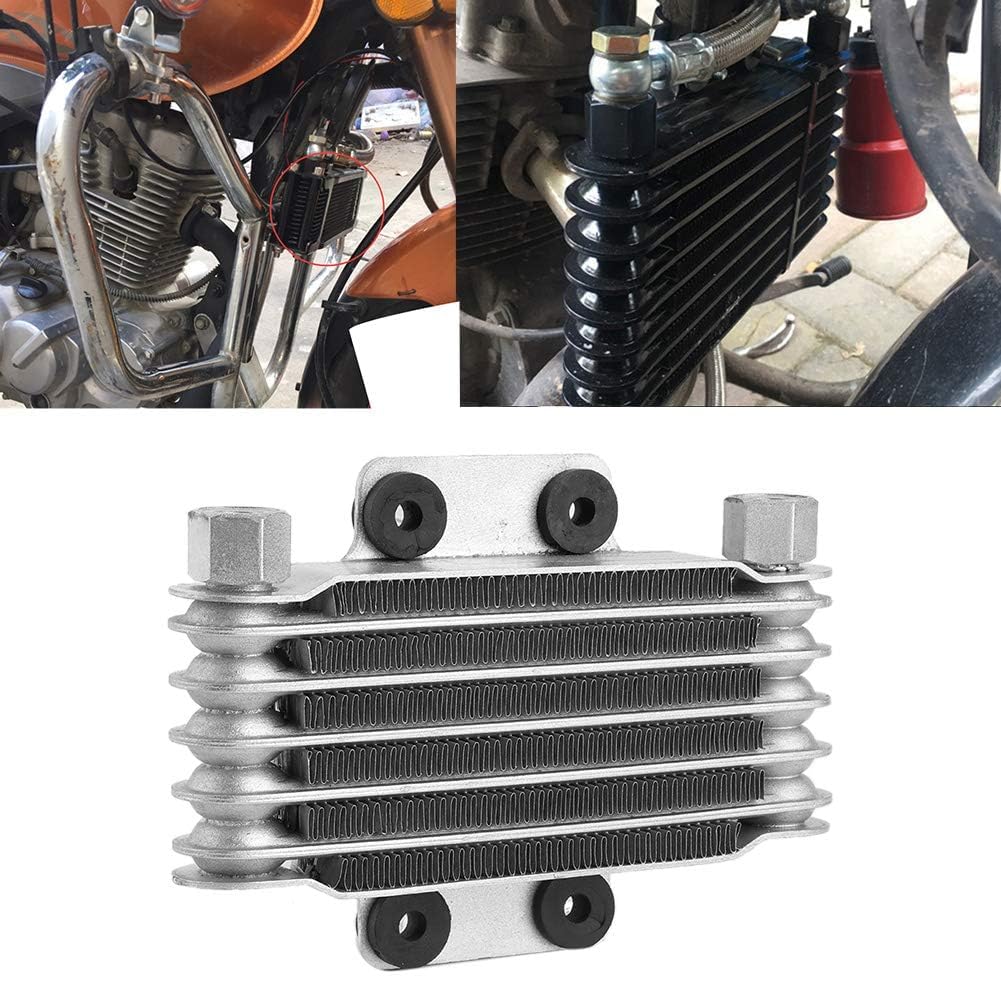 Engine Oil Cooler Kit, Aluminum 6 Row Universal Motorcycle Cooling Radiator