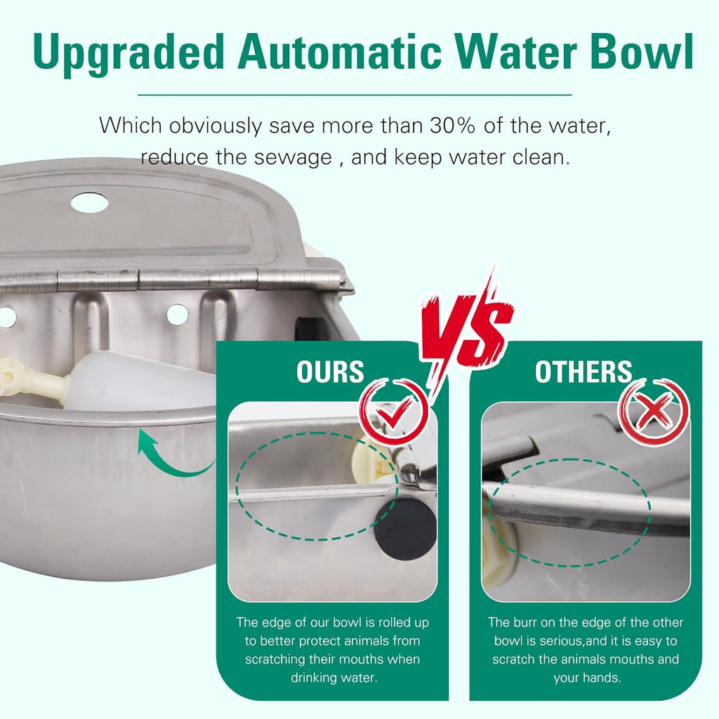 304 Stainless Steel Automatic Livestock Waterer with Float Valve and 39 inch Water Hose(one end 3/4''), Automatic