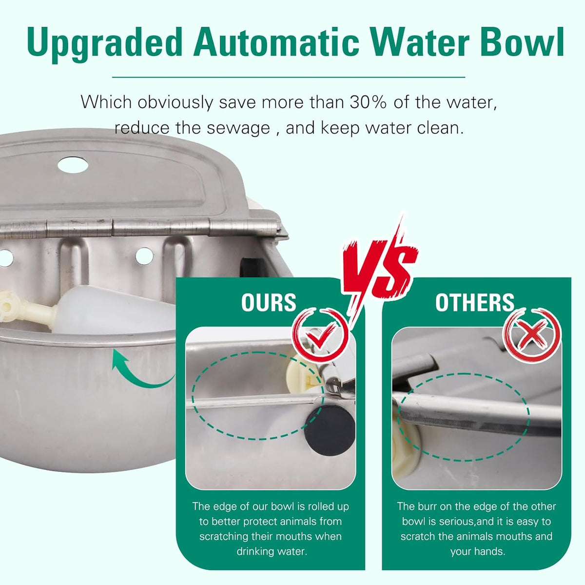 304 Stainless Steel Automatic Livestock Waterer with Float Valve and 39 inch Water Hose(one end 3/4''), Automatic
