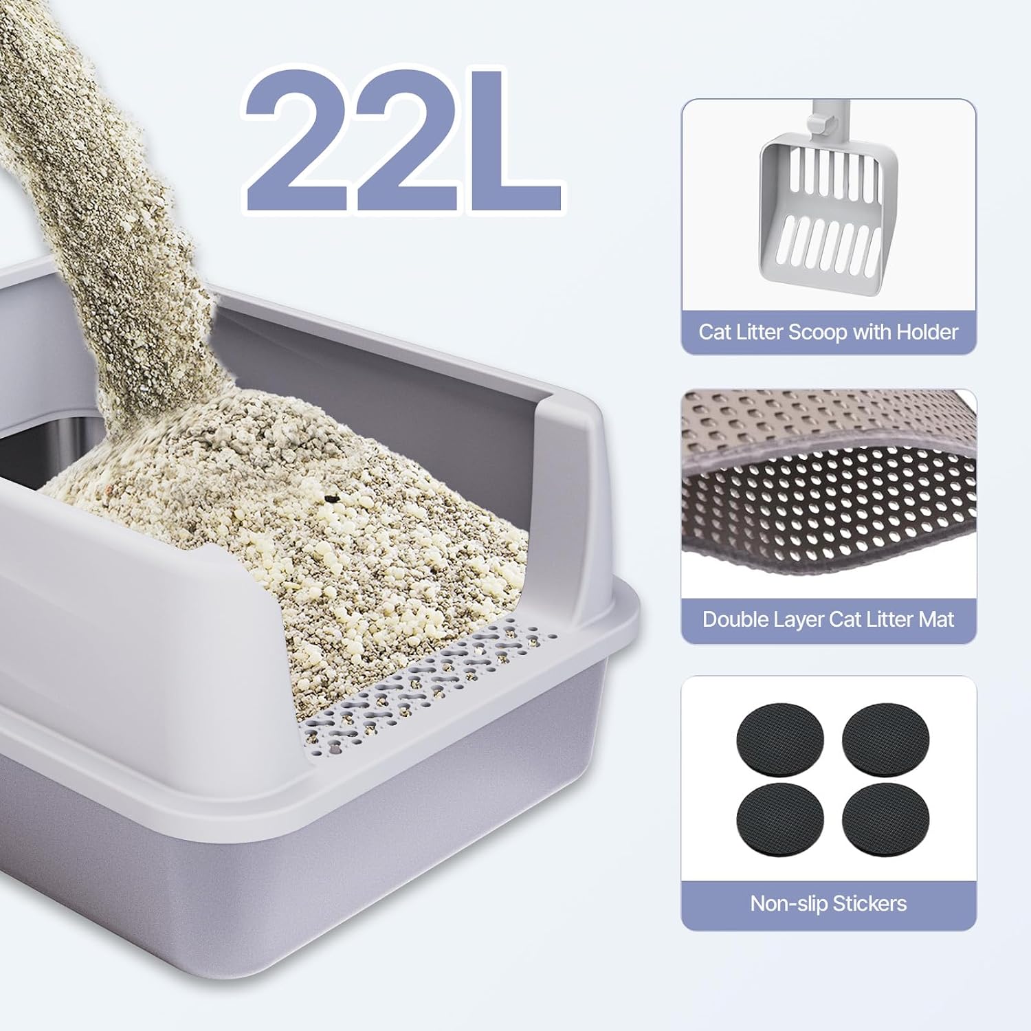 Stainless Steel Cat Litter Box with Lid, Extra Large Litter Box for Big Cats with High Sided, Non-Sticky, Anti-Urine