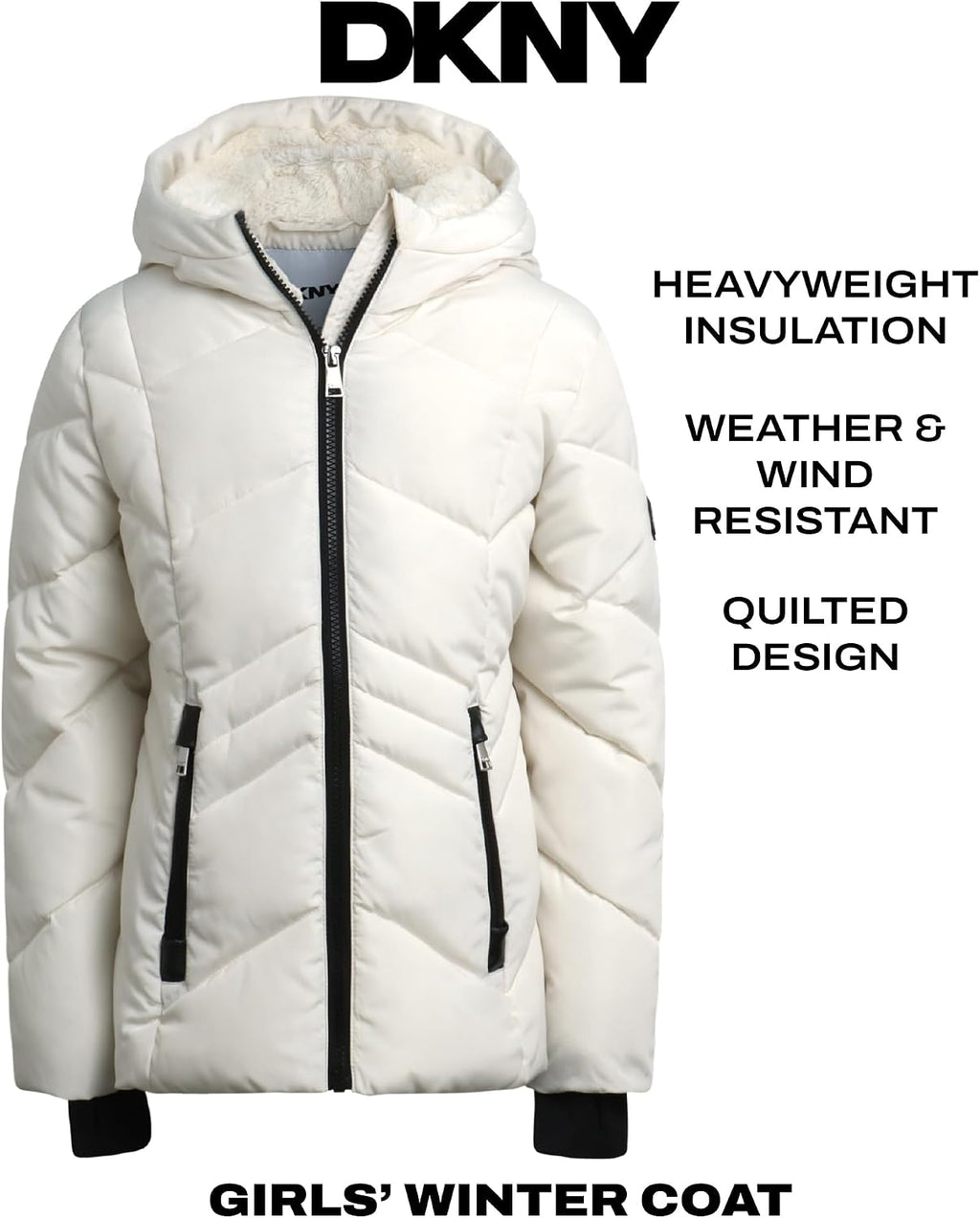 DKNY Girls Winter Jacket, Sherpa Fur Lined Puffer Parka, Hooded Coat | Heavyweight Warmth With Super Soft Plush