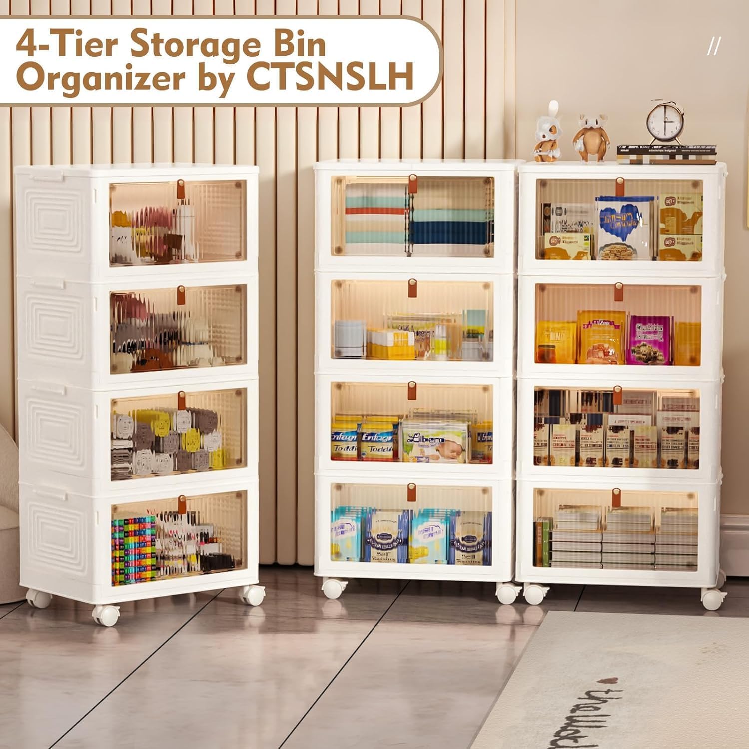 4 Tier Plastic Storage Bins with Lid 23QT - Stackable Storage Bins with Wheels, Organizers and Storage, Plastic