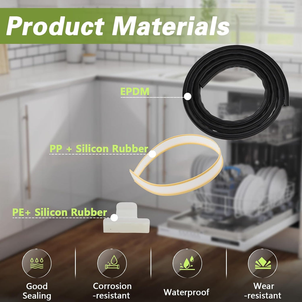 Dishwasher Door Seal (Tub Gasket) & Bottom Door Gasket & Splash Shield Kit Compatible with Frigidaire Gallery Kenmore Replace #: 809006501 154827601 154701001