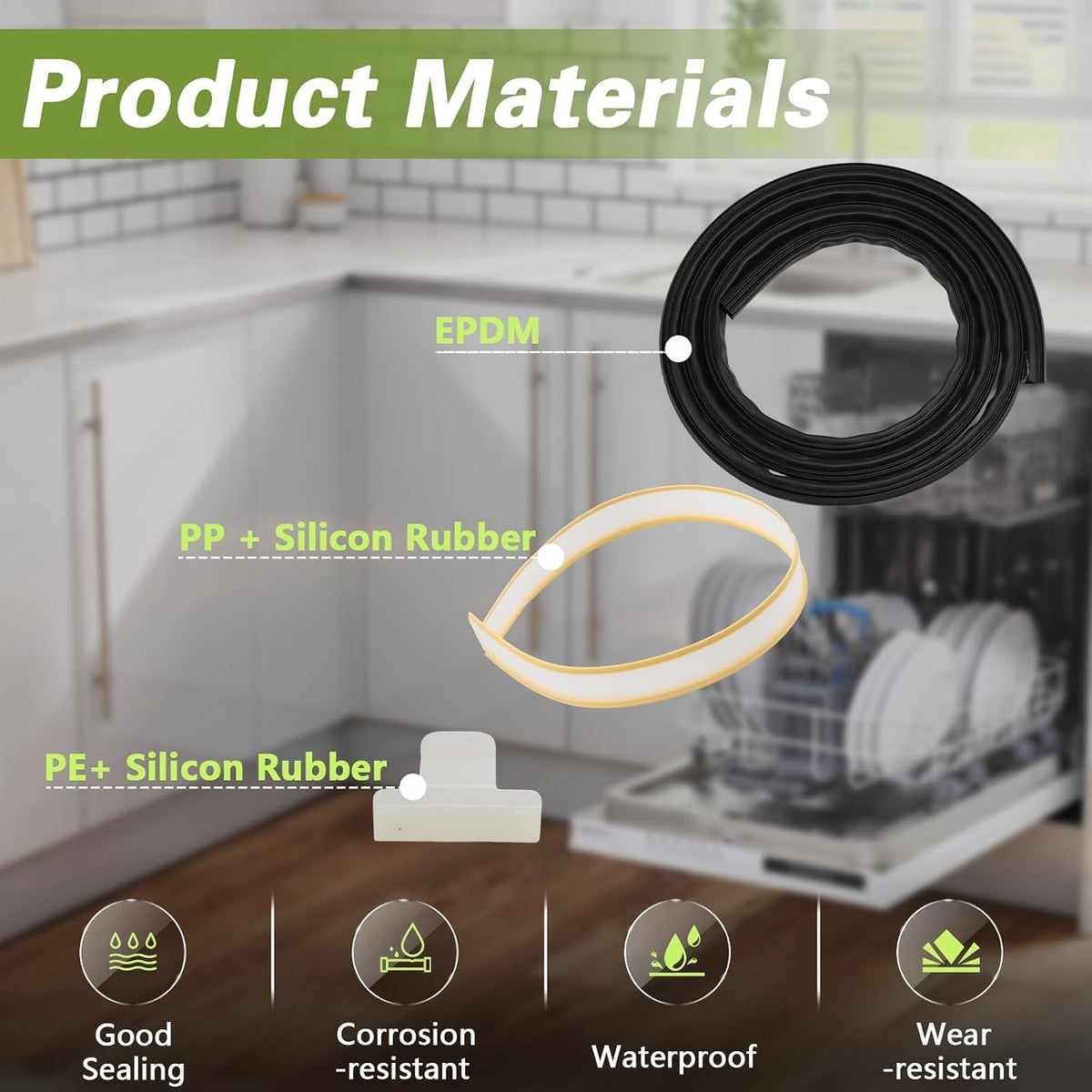 Dishwasher Door Seal (Tub Gasket) & Bottom Door Gasket & Splash Shield Kit Compatible with Frigidaire Gallery Kenmore Replace #: 809006501 154827601 154701001