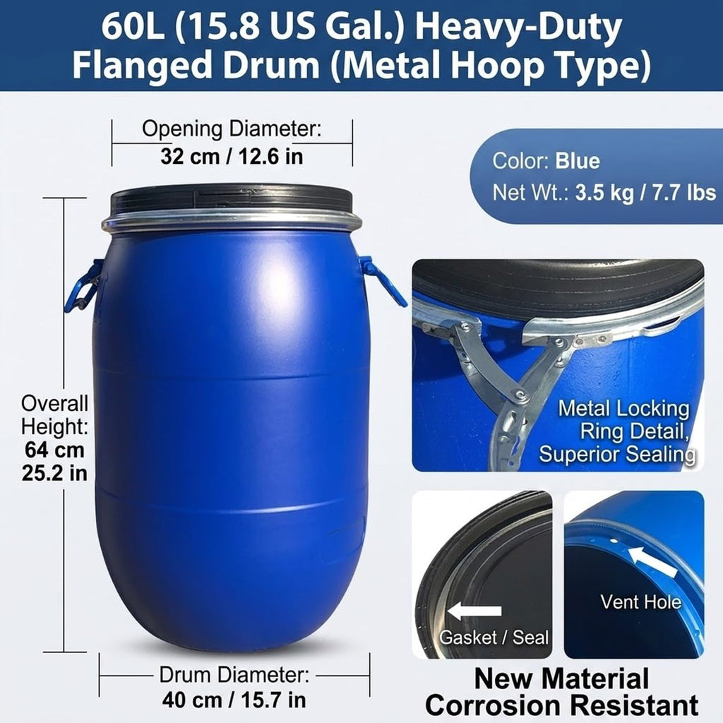Storage Barrel Rain Drum for Outside Food Grade Plastic Shipping Container Lock Ring Air Tight Water Barrels Rain
