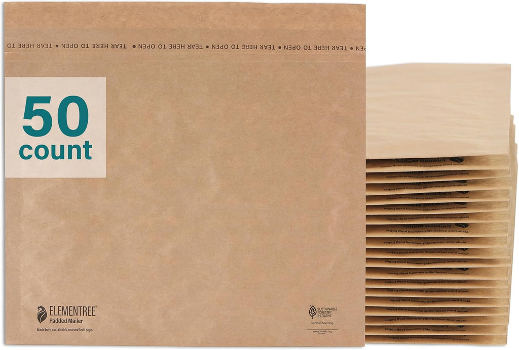 Medium Recyclable Kraft Paper Padded Mailers 12" x 9" (Size #2) - 50 Brown Padded Mailing Envelopes - Flexible Padded