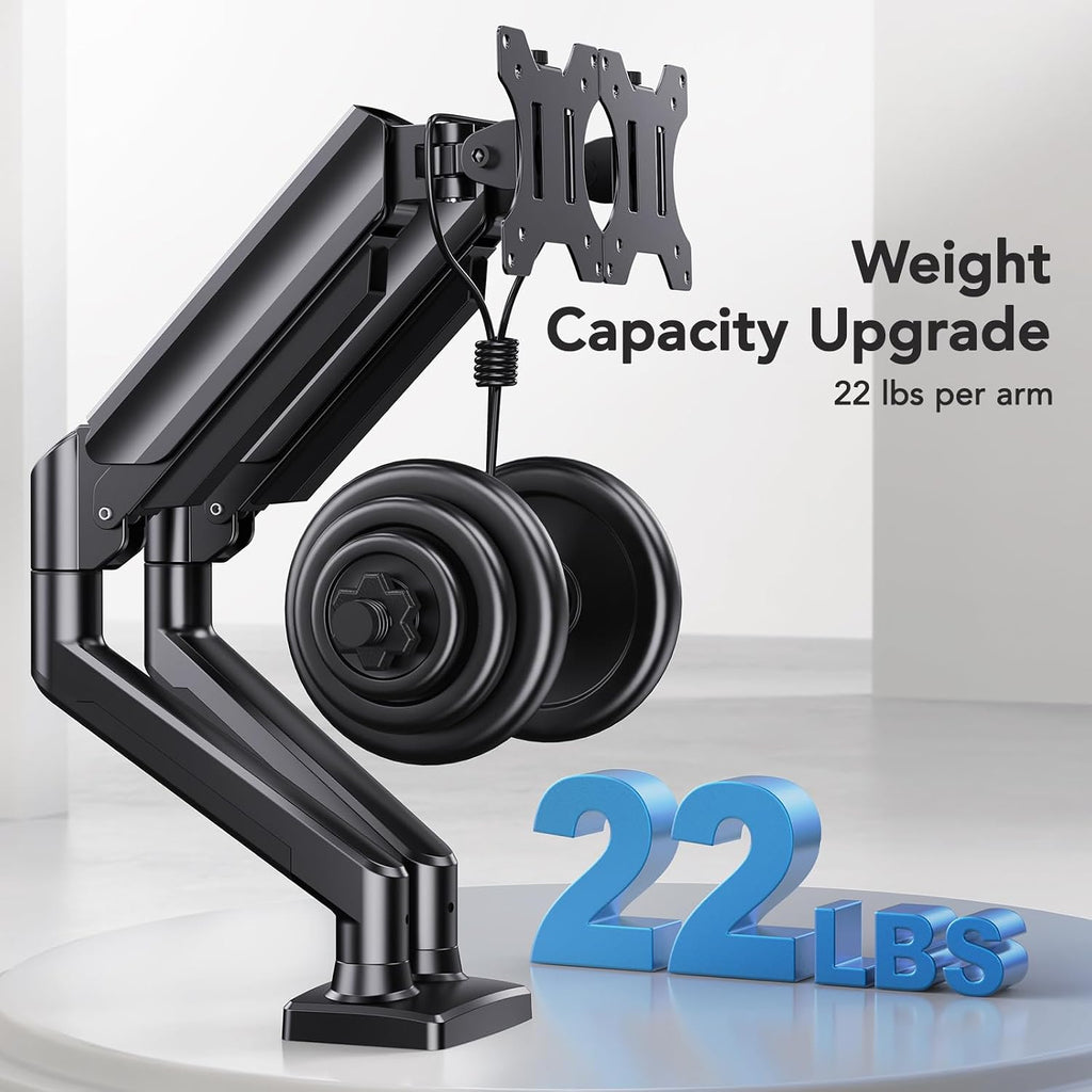 Dual Monitor Mount for 2 Monitors up to 32 inches, Each Arm Holds Max 22lbs, Dual Monitor Stand with Advanced System