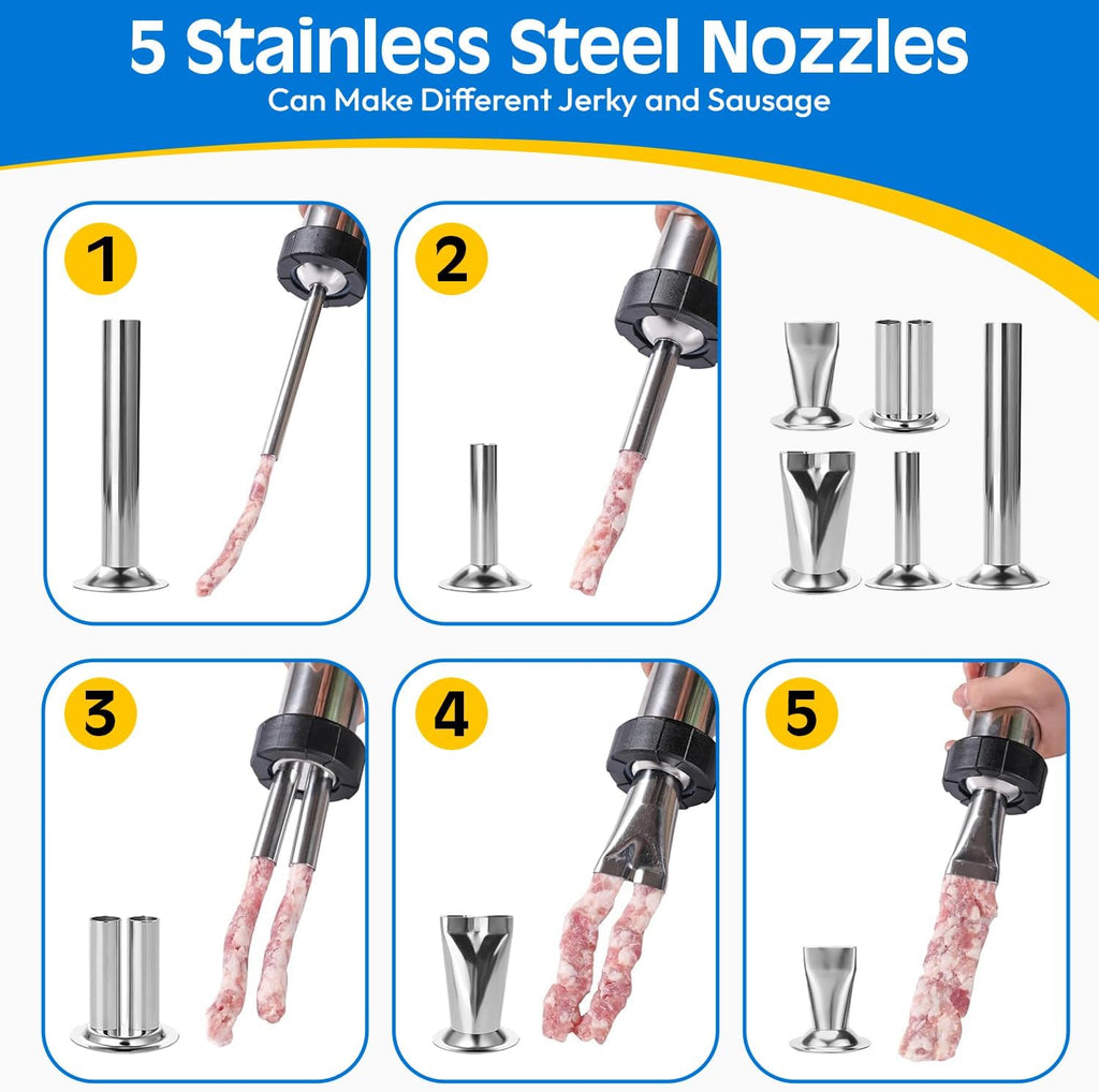Stainless Steel Beef Jerky Gun Kit, Sausage Stuffer & Meat Maker