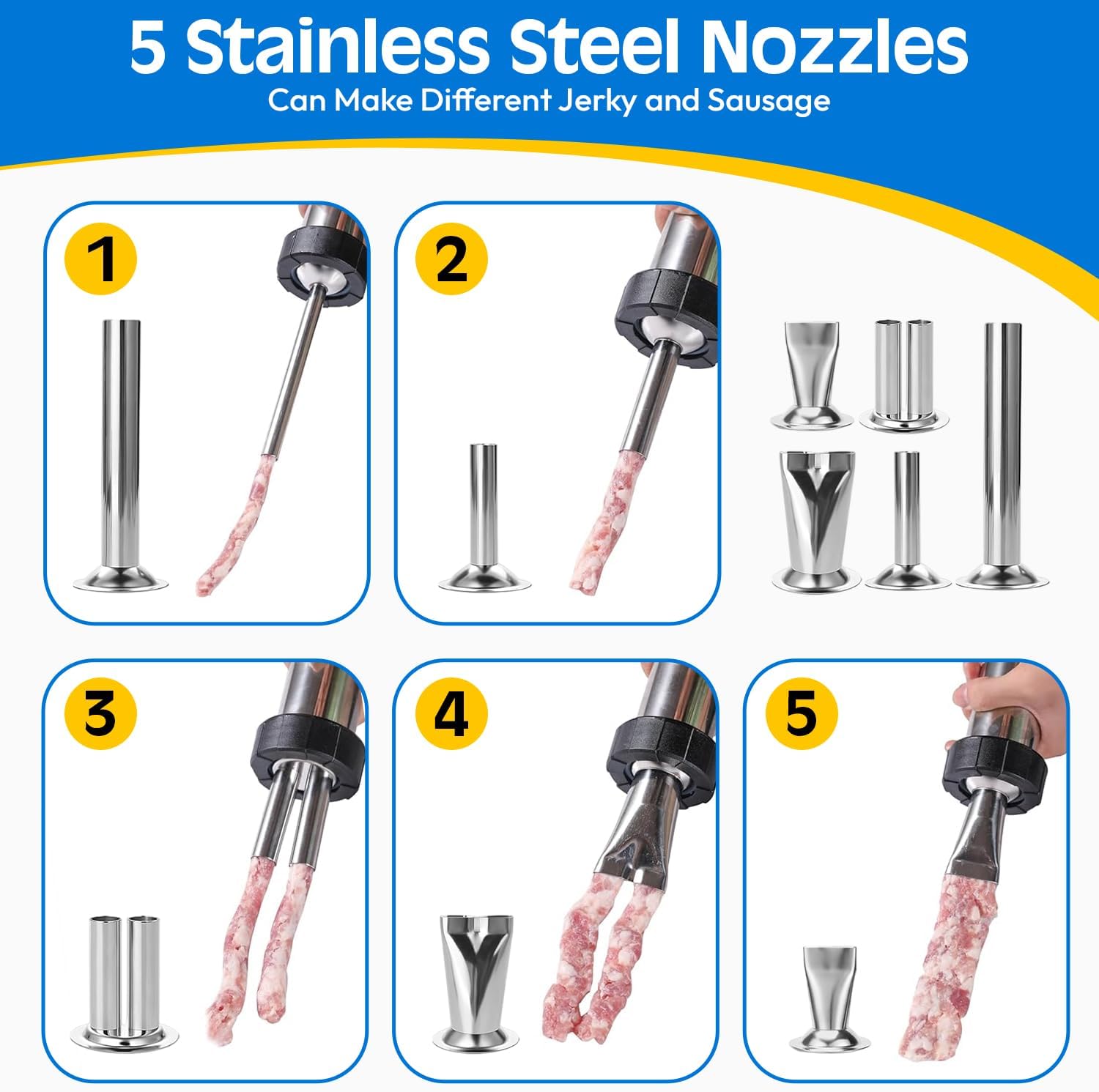 Stainless Steel Beef Jerky Gun Kit, Sausage Stuffer & Meat Maker