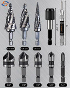 9 PCS M35 Cobalt 4‑Flute Step Drill Bits, Hex Unibit with Center Punch