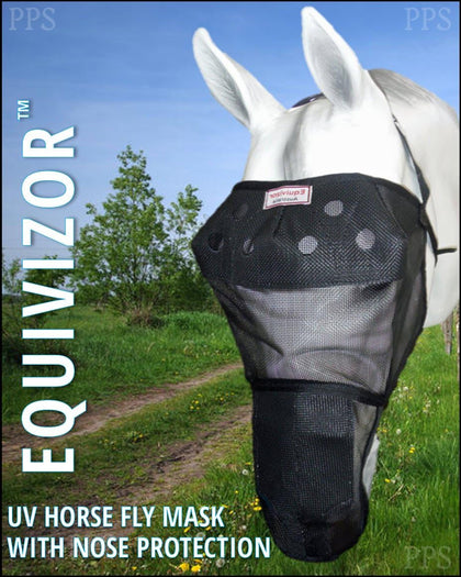 EquiVizor 95% UV Eye Protection (XL) Horse Fly Mask with Nose - Insects, Dust, Debris, Uveitis, Corneal Ulcer, Light